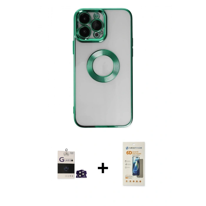 MARSİLYAN™- iPhone 14 Pro Max Kılıf Pusula Form - Siyah 6D Mat Seramik Hayalet Nano Ekran Koruyucu + Bilvis Titan Kamera Lens - DNMR