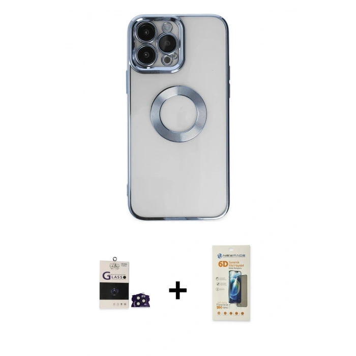 MARSİLYAN™- iPhone 14 Pro Max Kılıf Pusula Form - Siyah 6D Mat Seramik Hayalet Nano Ekran Koruyucu + Bilvis Titan Kamera Lens - DNMR