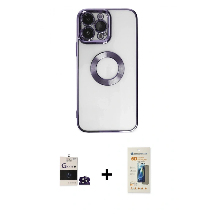 MARSİLYAN™- iPhone 14 Pro Max Kılıf Pusula Form - Siyah 6D Mat Seramik Hayalet Nano Ekran Koruyucu + Bilvis Titan Kamera Lens - DNMR