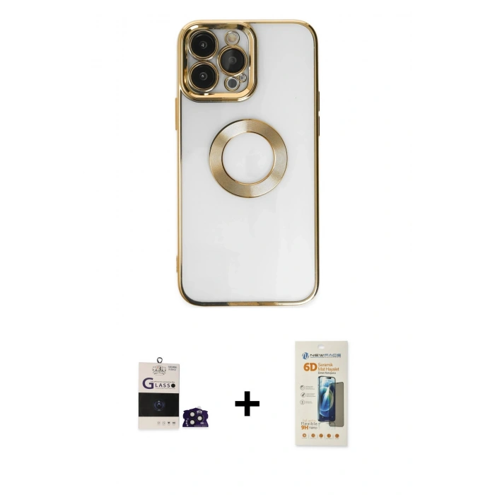 MARSİLYAN™- iPhone 14 Pro Max Kılıf Pusula Form - Siyah 6D Mat Seramik Hayalet Nano Ekran Koruyucu + Bilvis Titan Kamera Lens - DNMR