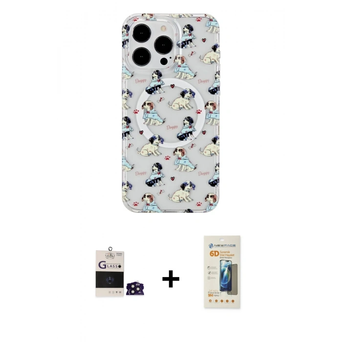 MARSİLYAN™- iPhone 14 Pro Max Kılıf Pusula Form - Siyah 6D Mat Seramik Hayalet Nano Ekran Koruyucu + Bilvis Titan Kamera Lens - DNMR