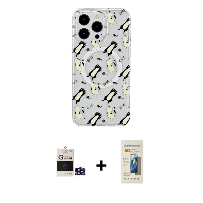 MARSİLYAN™- iPhone 14 Pro Max Kılıf Pusula Form - Siyah 6D Mat Seramik Hayalet Nano Ekran Koruyucu + Bilvis Titan Kamera Lens - DNMR