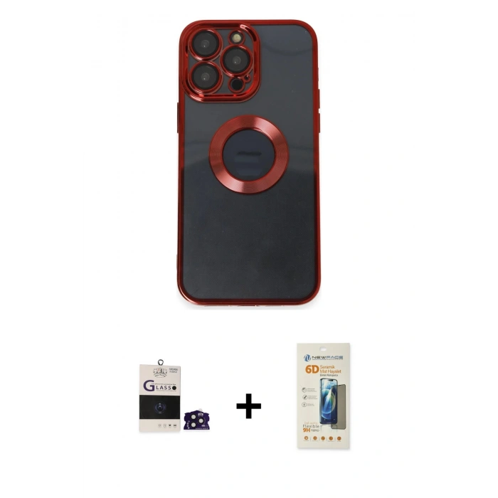 MARSİLYAN™- iPhone 14 Pro Max Kılıf Pusula Form - Siyah 6D Mat Seramik Hayalet Nano Ekran Koruyucu + Bilvis Titan Kamera Lens - DNMR