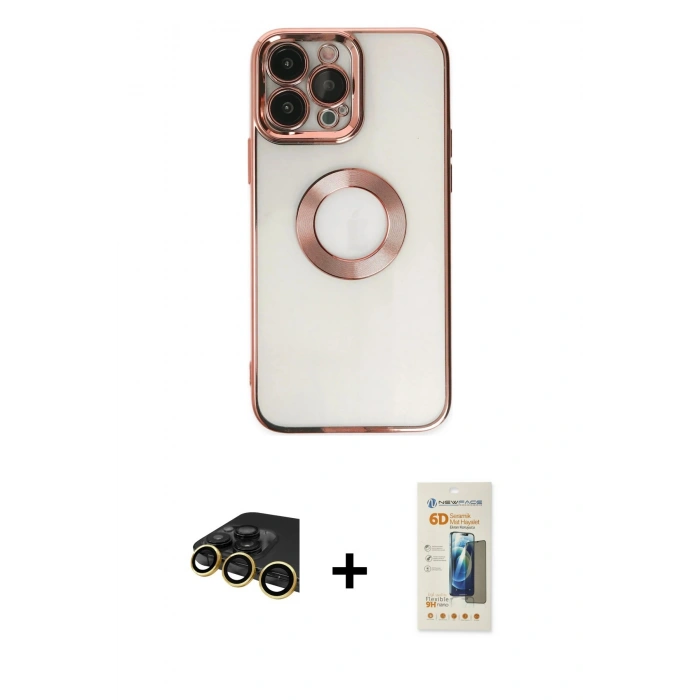 MARSİLYAN™- iPhone 14 Pro Max Kılıf Pusula Form - Siyah 6D Mat Seramik Hayalet Nano Ekran Koruyucu + Raze Metal Kamera Lens - GD