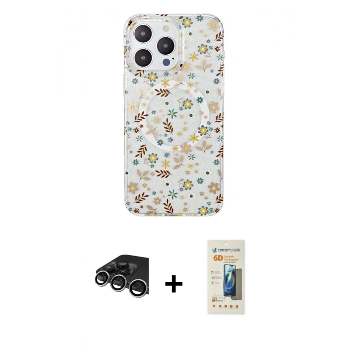 MARSİLYAN™- iPhone 14 Pro Max Kılıf Pusula Form - Siyah 6D Mat Seramik Hayalet Nano Ekran Koruyucu + Raze Metal Kamera Lens - GS