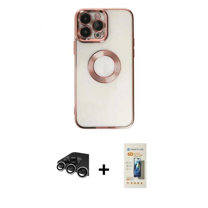 MARSİLYAN™- iPhone 14 Pro Max Kılıf Pusula Form - Siyah 6D Mat Seramik Hayalet Nano Ekran Koruyucu + Raze Metal Kamera Lens - GS