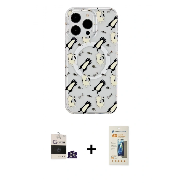 MARSİLYAN™- iPhone 14 Pro Max Kılıf Pusula Form - Siyah 6D Mat Seramik Hayalet Nano Ekran Koruyucu + Bilvis Titan Kamera Lens - GS