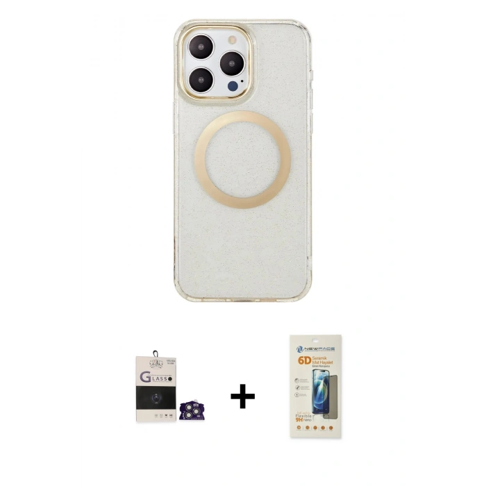 MARSİLYAN™- iPhone 14 Pro Max Kılıf Pusula Form - Siyah 6D Mat Seramik Hayalet Nano Ekran Koruyucu + Bilvis Titan Kamera Lens - GS