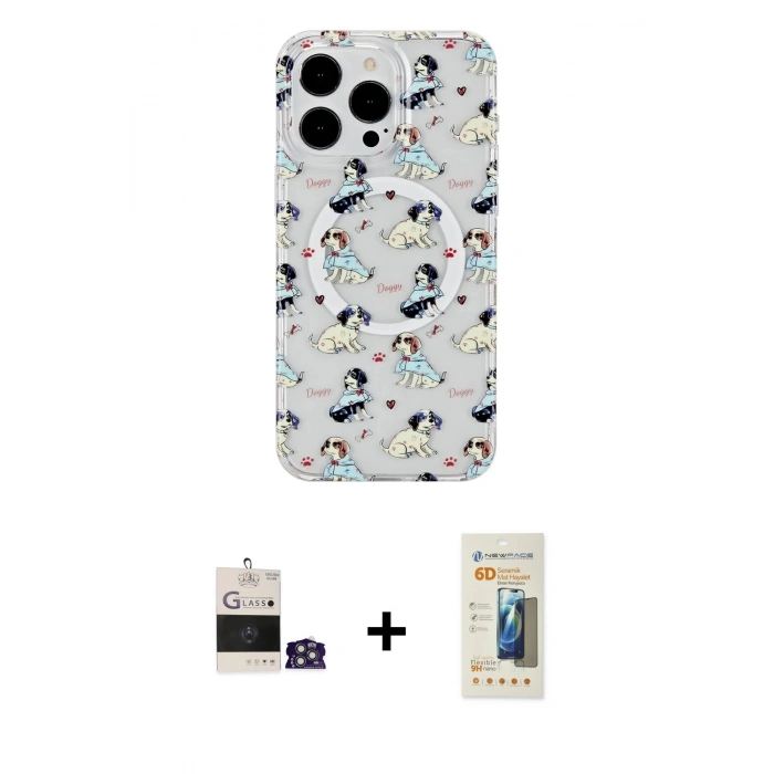 MARSİLYAN™- iPhone 14 Pro Max Kılıf Pusula Form - Siyah 6D Mat Seramik Hayalet Nano Ekran Koruyucu + Bilvis Titan Kamera Lens - GS
