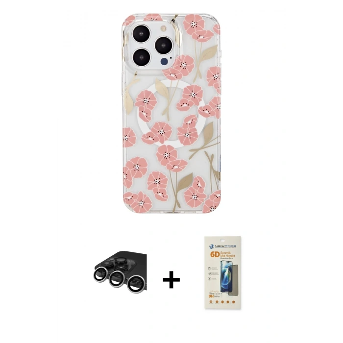 MARSİLYAN™- iPhone 14 Pro Max Kılıf Pusula Form - Siyah 6D Mat Seramik Hayalet Nano Ekran Koruyucu + Raze Metal Kamera Lens - GS