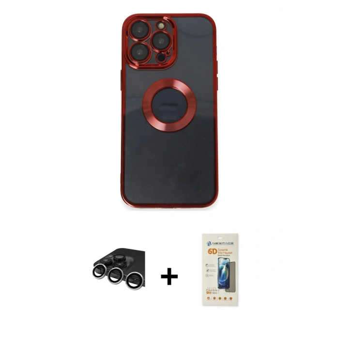 MARSİLYAN™- iPhone 14 Pro Max Kılıf Pusula Form - Siyah 6D Mat Seramik Hayalet Nano Ekran Koruyucu + Raze Metal Kamera Lens - GS