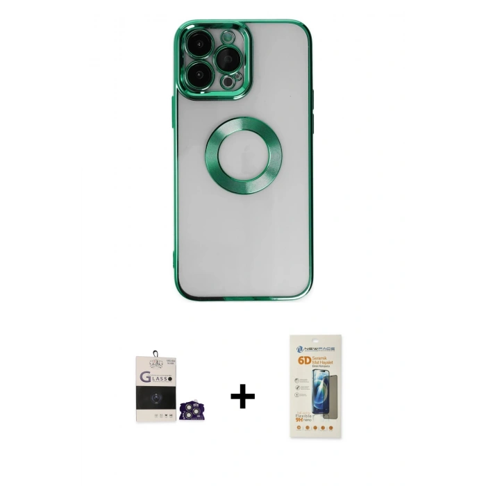 MARSİLYAN™- iPhone 14 Pro Max Kılıf Pusula Form - Siyah 6D Mat Seramik Hayalet Nano Ekran Koruyucu + Bilvis Titan Kamera Lens - GS