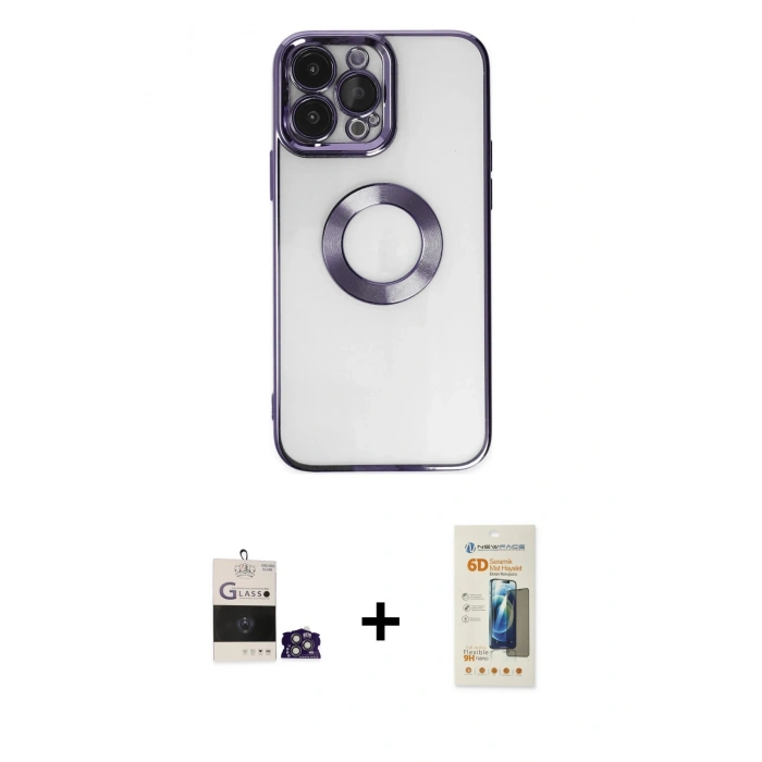 MARSİLYAN™- iPhone 14 Pro Max Kılıf Pusula Form - Siyah 6D Mat Seramik Hayalet Nano Ekran Koruyucu + Bilvis Titan Kamera Lens - GS