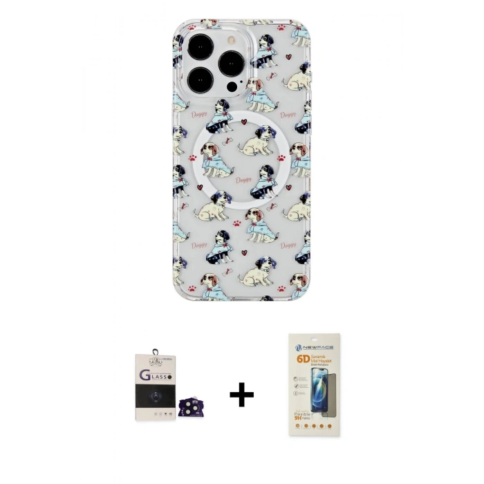 MARSİLYAN™- iPhone 14 Pro Max Kılıf Pusula Form - Siyah 6D Mat Seramik Hayalet Nano Ekran Koruyucu + Bilvis Titan Kamera Lens - SH