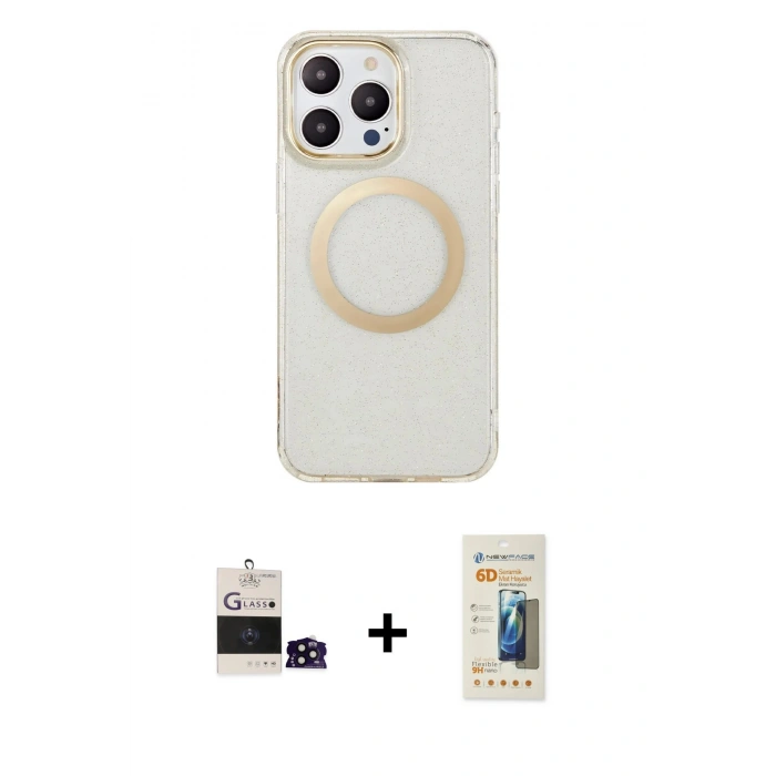 MARSİLYAN™- iPhone 14 Pro Max Kılıf Pusula Form - Siyah 6D Mat Seramik Hayalet Nano Ekran Koruyucu + Bilvis Titan Kamera Lens - SH