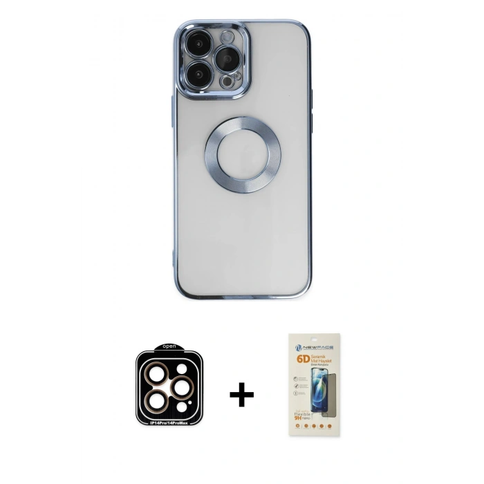 MARSİLYAN™- iPhone 14 Pro Max Kılıf Pusula Form - Siyah 6D Mat Seramik Hayalet Nano Ekran Koruyucu + PVD Metal Kamera Lens - TU