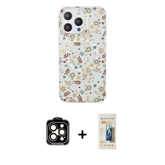 MARSİLYAN™- iPhone 14 Pro Max Kılıf Pusula Form - Siyah 6D Mat Seramik Hayalet Nano Ekran Koruyucu + PVD Metal Kamera Lens - TU