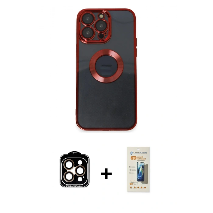 MARSİLYAN™- iPhone 14 Pro Max Kılıf Pusula Form - Siyah 6D Mat Seramik Hayalet Nano Ekran Koruyucu + PVD Metal Kamera Lens - TU