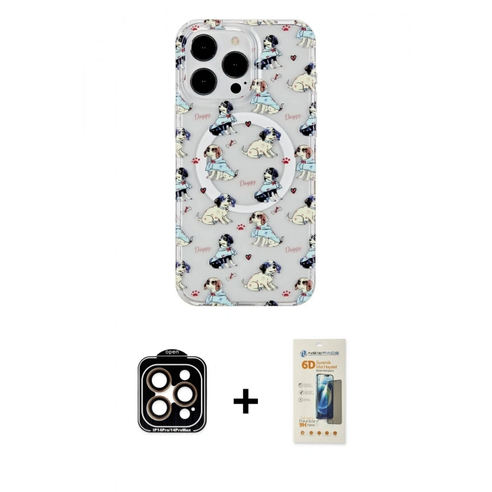 MARSİLYAN™- iPhone 14 Pro Max Kılıf Pusula Form - Siyah 6D Mat Seramik Hayalet Nano Ekran Koruyucu + PVD Metal Kamera Lens - TU