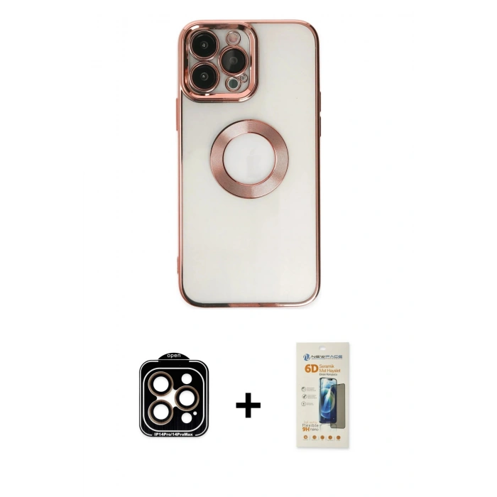 MARSİLYAN™- iPhone 14 Pro Max Kılıf Pusula Form - Siyah 6D Mat Seramik Hayalet Nano Ekran Koruyucu + PVD Metal Kamera Lens - TU