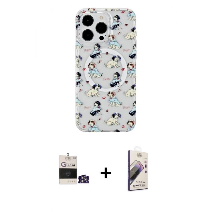 MARSİLYAN™- iPhone 14 Pro Max Kılıf Pusula Form - Siyah Bilvis 3D Mat Cam Ekran Koruyucu + Bilvis Titan Kamera Lens - GS