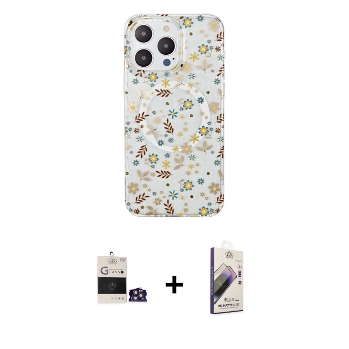 MARSİLYAN™- iPhone 14 Pro Max Kılıf Pusula Form - Siyah Bilvis 3D Mat Cam Ekran Koruyucu + Bilvis Titan Kamera Lens - GS