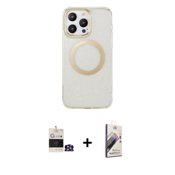 MARSİLYAN™- iPhone 14 Pro Max Kılıf Pusula Form - Siyah Bilvis 3D Mat Cam Ekran Koruyucu + Bilvis Titan Kamera Lens - GS