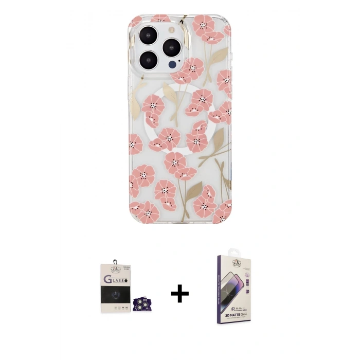 MARSİLYAN™- iPhone 14 Pro Max Kılıf Pusula Form - Siyah Bilvis 3D Mat Cam Ekran Koruyucu + Bilvis Titan Kamera Lens - GS