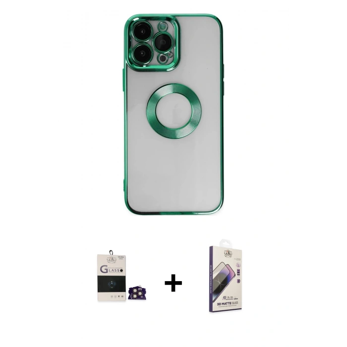 MARSİLYAN™- iPhone 14 Pro Max Kılıf Pusula Form - Siyah Bilvis 3D Mat Cam Ekran Koruyucu + Bilvis Titan Kamera Lens - GD
