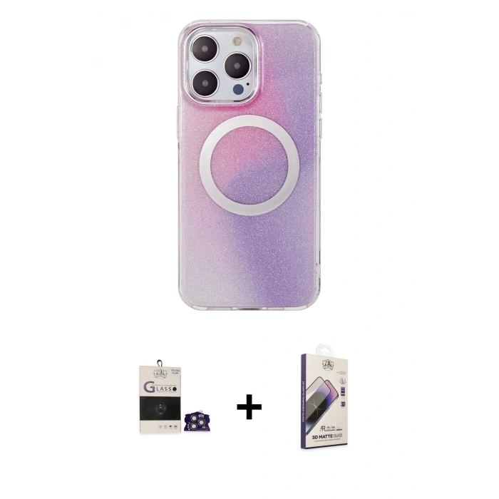 MARSİLYAN™- iPhone 14 Pro Max Kılıf Pusula Form - Siyah Bilvis 3D Mat Cam Ekran Koruyucu + Bilvis Titan Kamera Lens - GS