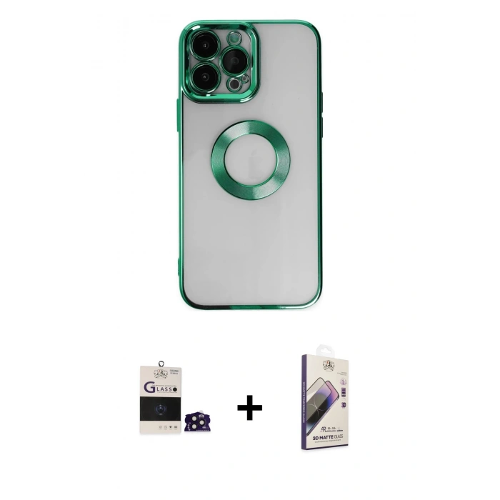 MARSİLYAN™- iPhone 14 Pro Max Kılıf Pusula Form - Siyah Bilvis 3D Mat Cam Ekran Koruyucu + Bilvis Titan Kamera Lens - DNMR
