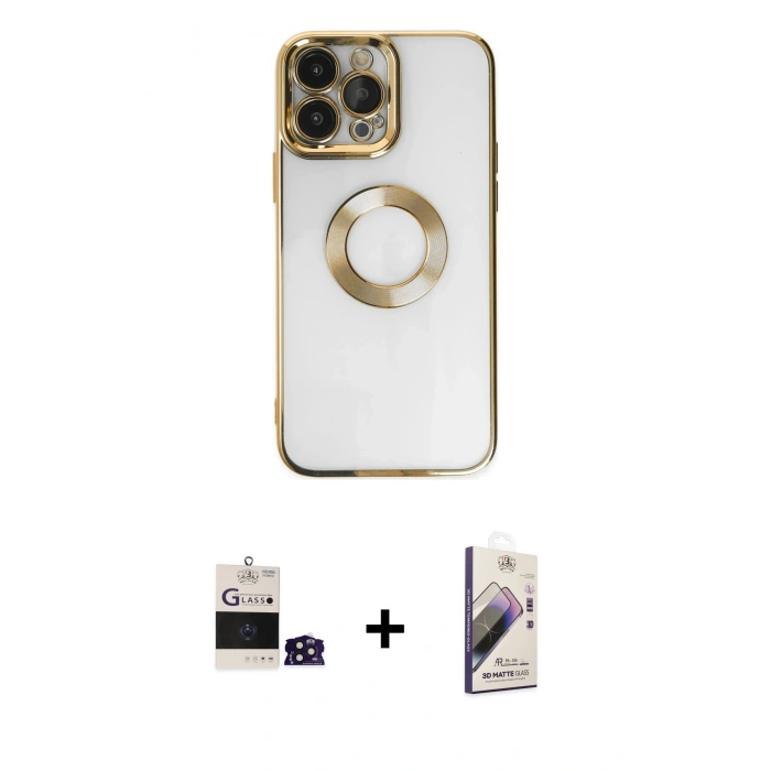 MARSİLYAN™- iPhone 14 Pro Max Kılıf Pusula Form - Siyah Bilvis 3D Mat Cam Ekran Koruyucu + Bilvis Titan Kamera Lens - DNMR