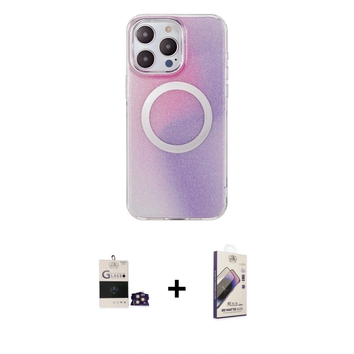MARSİLYAN™- iPhone 14 Pro Max Kılıf Pusula Form - Siyah Bilvis 3D Mat Cam Ekran Koruyucu + Bilvis Titan Kamera Lens - GD