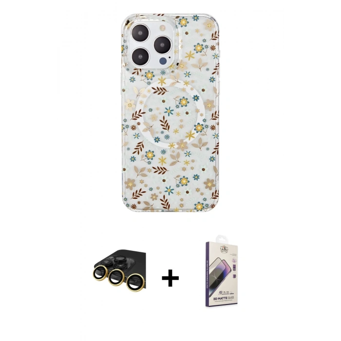 MARSİLYAN™- iPhone 14 Pro Max Kılıf Pusula Form - Siyah Bilvis 3D Mat Cam Ekran Koruyucu + Raze Metal Kamera Lens - GD