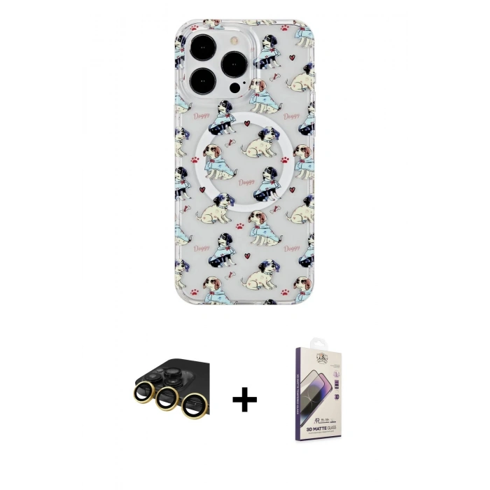 MARSİLYAN™- iPhone 14 Pro Max Kılıf Pusula Form - Siyah Bilvis 3D Mat Cam Ekran Koruyucu + Raze Metal Kamera Lens - GD