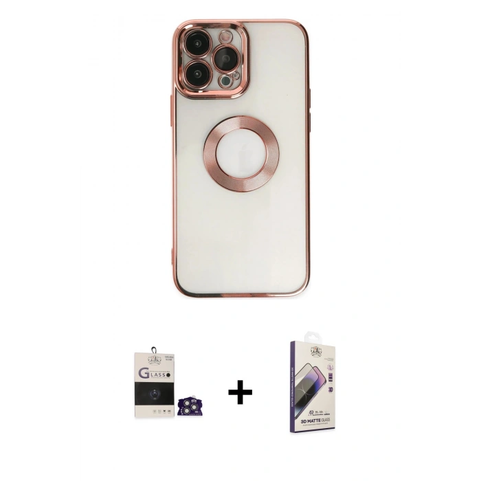 MARSİLYAN™- iPhone 14 Pro Max Kılıf Pusula Form - Siyah Bilvis 3D Mat Cam Ekran Koruyucu + Gümüş Bilvis Titan Kamera Lens