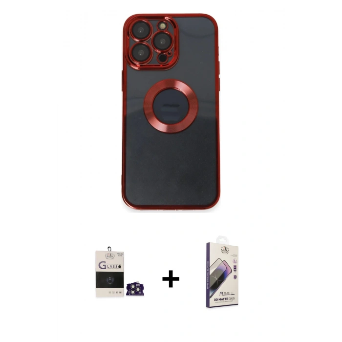 MARSİLYAN™- iPhone 14 Pro Max Kılıf Pusula Form - Siyah Bilvis 3D Mat Cam Ekran Koruyucu + Gümüş Bilvis Titan Kamera Lens