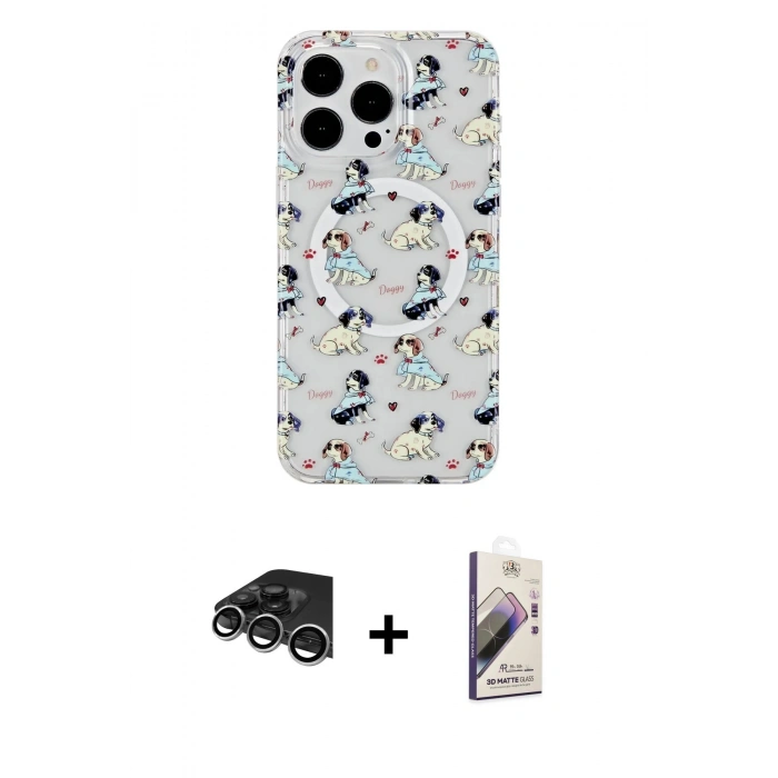 MARSİLYAN™- iPhone 14 Pro Max Kılıf Pusula Form - Siyah Bilvis 3D Mat Cam Ekran Koruyucu + Raze Metal Kamera Lens - GS