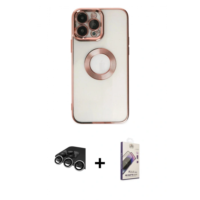 MARSİLYAN™- iPhone 14 Pro Max Kılıf Pusula Form - Siyah Bilvis 3D Mat Cam Ekran Koruyucu + Raze Metal Kamera Lens - GS