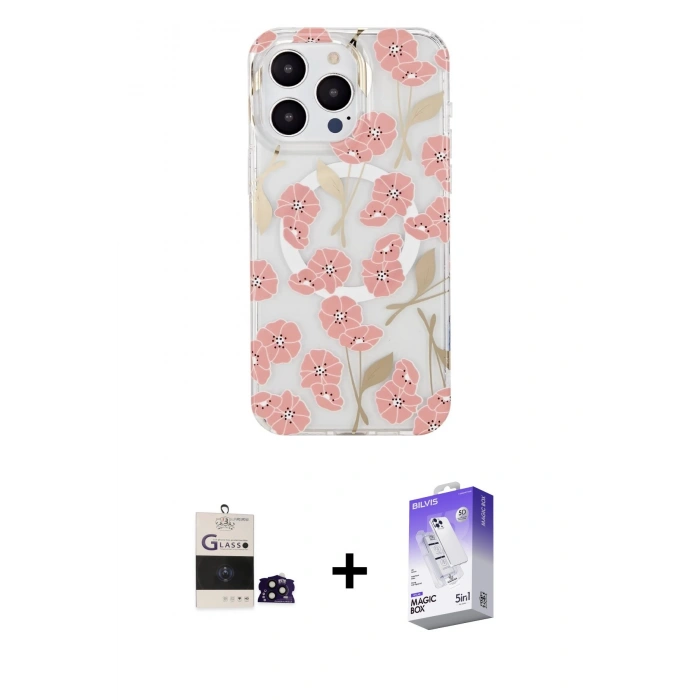MARSİLYAN™- iPhone 14 Pro Max Kılıf Pusula Form - Siyah Bilvis 5in1 3D Magic Cam Ekran Koruyucu + Bilvis Titan Kamera Lens - SH