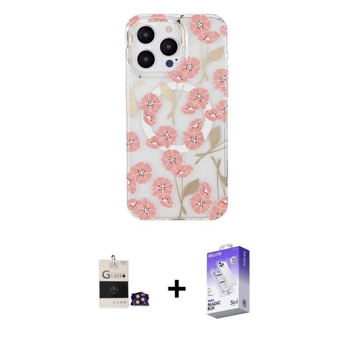MARSİLYAN™- iPhone 14 Pro Max Kılıf Pusula Form - Siyah Bilvis 5in1 3D Magic Cam Ekran Koruyucu + Bilvis Titan Kamera Lens - GD
