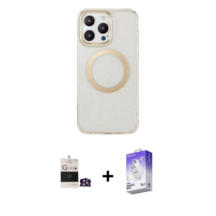 MARSİLYAN™- iPhone 14 Pro Max Kılıf Pusula Form - Siyah Bilvis 5in1 3D Magic Cam Ekran Koruyucu + Bilvis Titan Kamera Lens - GD