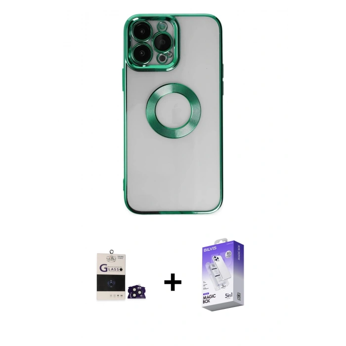 MARSİLYAN™- iPhone 14 Pro Max Kılıf Pusula Form - Siyah Bilvis 5in1 3D Magic Cam Ekran Koruyucu + Bilvis Titan Kamera Lens - DNMR