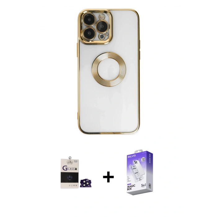 MARSİLYAN™- iPhone 14 Pro Max Kılıf Pusula Form - Siyah Bilvis 5in1 3D Magic Cam Ekran Koruyucu + Bilvis Titan Kamera Lens - DNMR