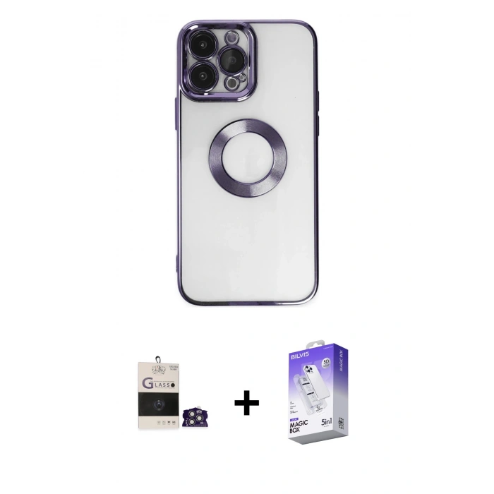 MARSİLYAN™- iPhone 14 Pro Max Kılıf Pusula Form - Siyah Bilvis 5in1 3D Magic Cam Ekran Koruyucu + Bilvis Titan Kamera Lens - GS