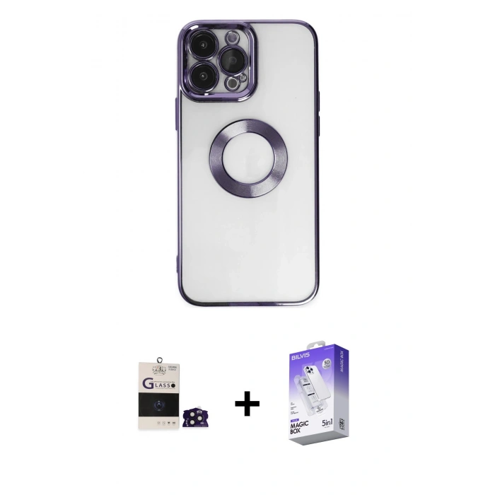 MARSİLYAN™- iPhone 14 Pro Max Kılıf Pusula Form - Siyah Bilvis 5in1 3D Magic Cam Ekran Koruyucu + Bilvis Titan Kamera Lens - DNMR