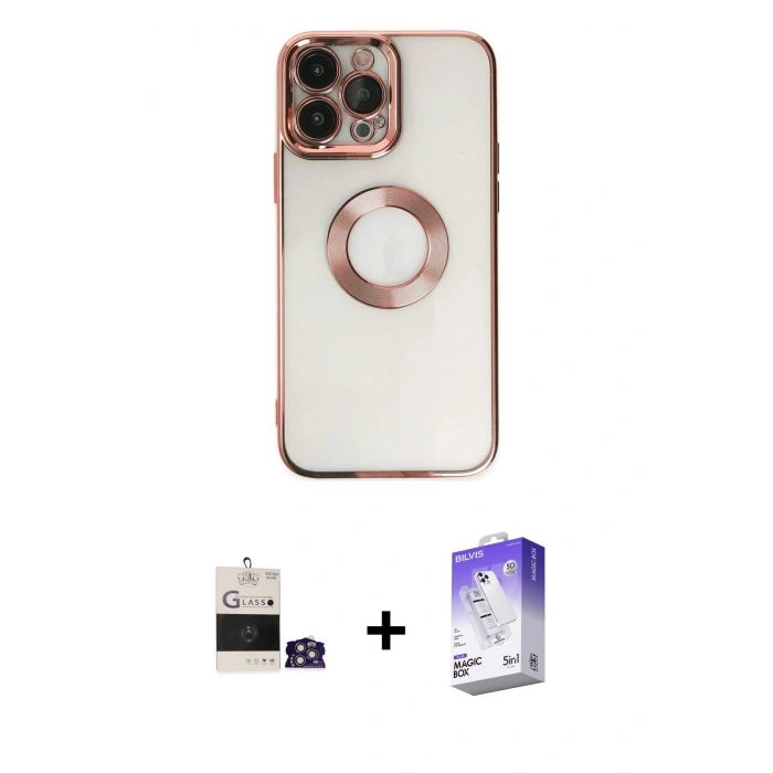 MARSİLYAN™- iPhone 14 Pro Max Kılıf Pusula Form - Siyah Bilvis 5in1 3D Magic Cam Ekran Koruyucu + Bilvis Titan Kamera Lens - GS