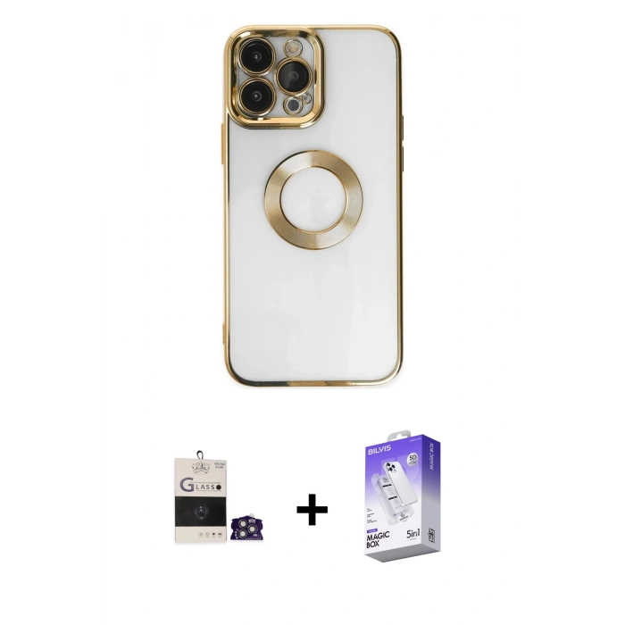 MARSİLYAN™- iPhone 14 Pro Max Kılıf Pusula Form - Siyah Bilvis 5in1 3D Magic Cam Ekran Koruyucu + Bilvis Titan Kamera Lens - GS