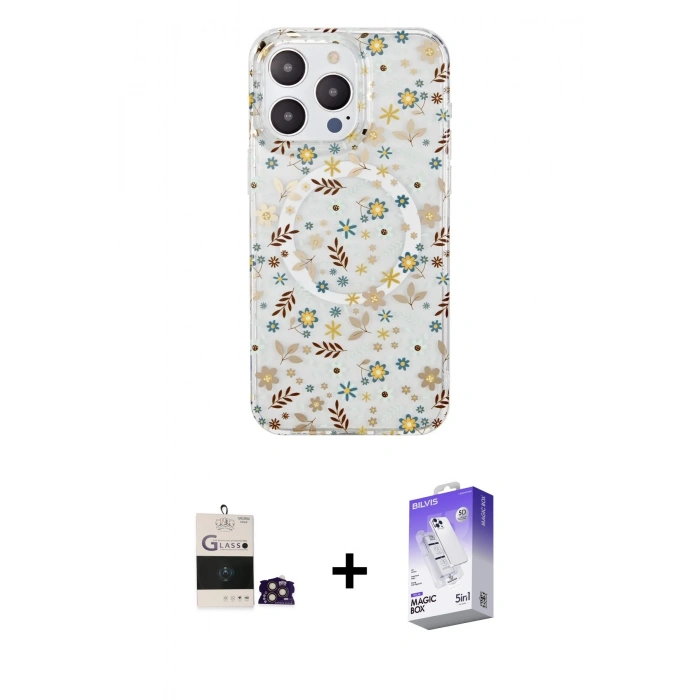 MARSİLYAN™- iPhone 14 Pro Max Kılıf Pusula Form - Siyah Bilvis 5in1 3D Magic Cam Ekran Koruyucu + Bilvis Titan Kamera Lens - GD