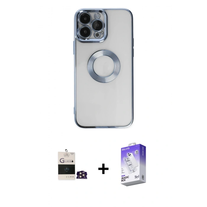 MARSİLYAN™- iPhone 14 Pro Max Kılıf Pusula Form - Siyah Bilvis 5in1 3D Magic Cam Ekran Koruyucu + Bilvis Titan Kamera Lens - GD